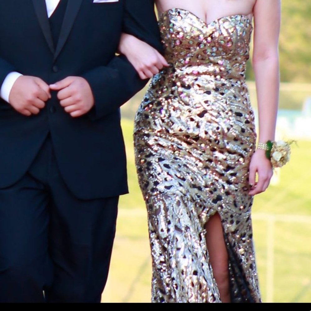 GOLD Rhinestone Prom Dress - Picture 4 of 7